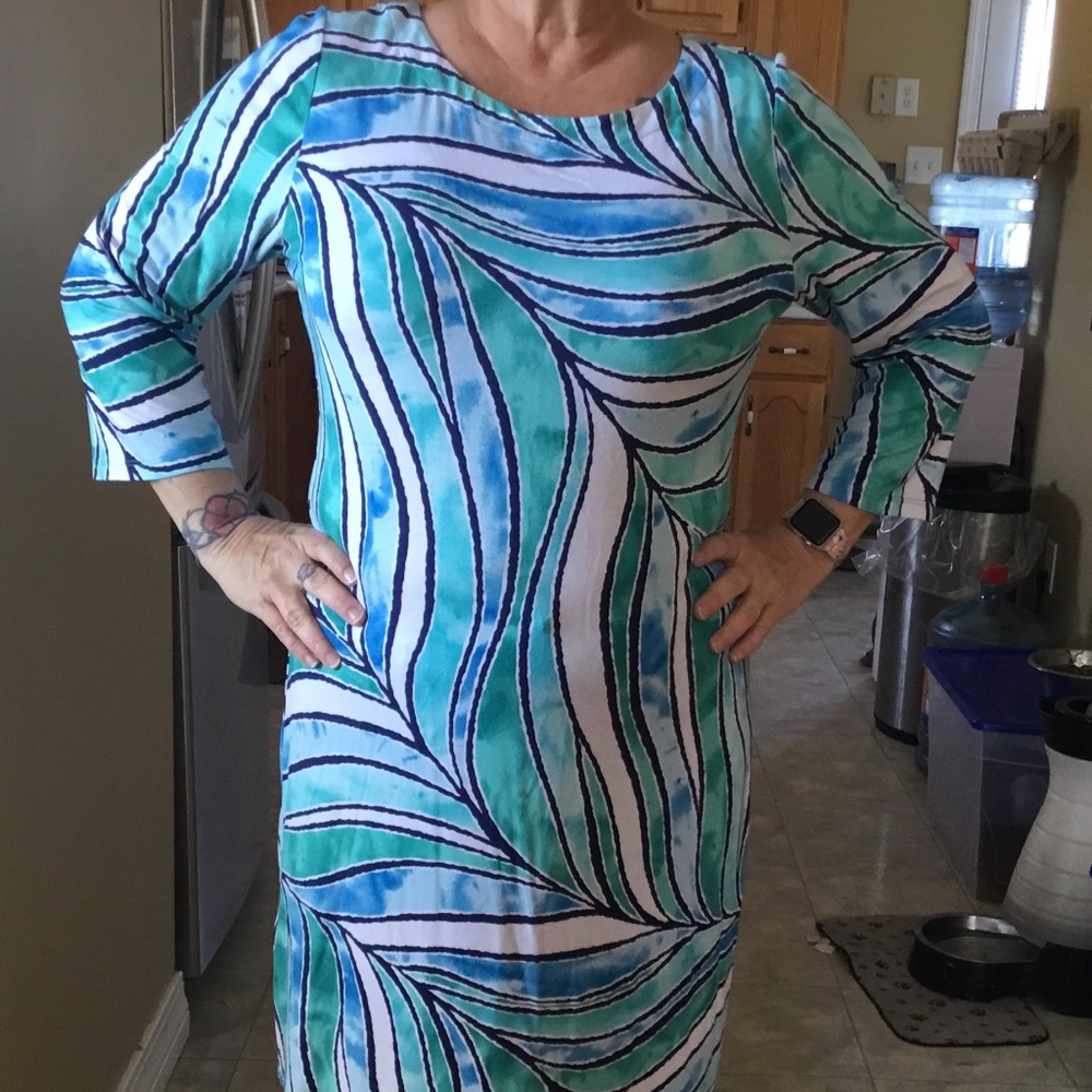 NWT Tommy Bahama 3/4 Sleeve Wavy Pattern Dress